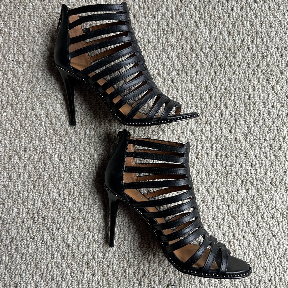 Coach Kia Semi Matte Calf Leather Cage Heels Size 7.5